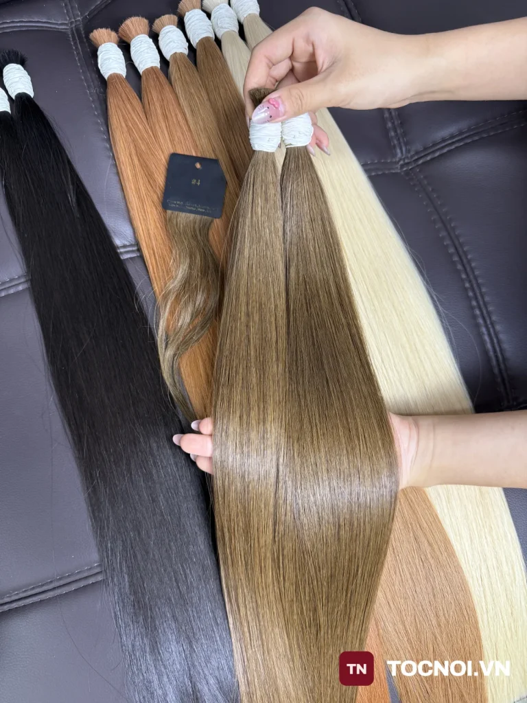 Tóc Nối Chùm Màu Nâu Tây – Tóc Thật 100%, Đủ Độ Dài 40–70cm